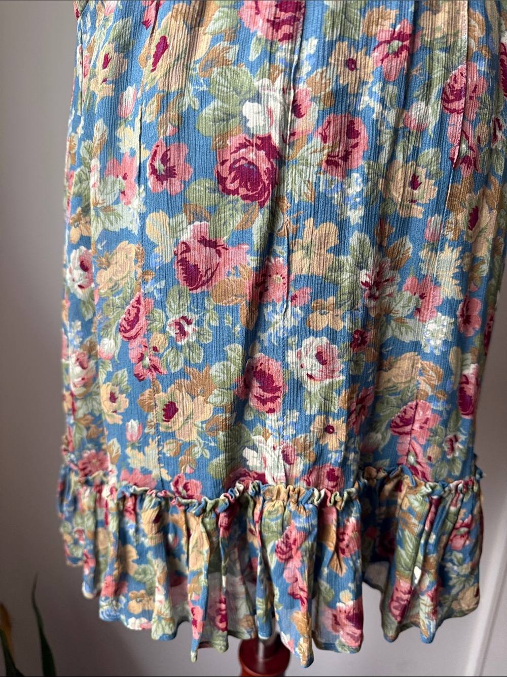 Sezane Margareth Dress Blue Floral High-Neck Tiered Mini Summer Boho 42/US10 - Picture 6 of 8